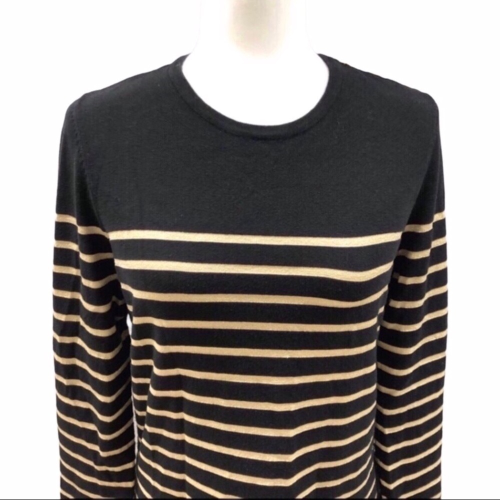 J McLaughlin Metallic Gold Stripe Sweater Black Size Medium Long Sleeve - Picture 3 of 8